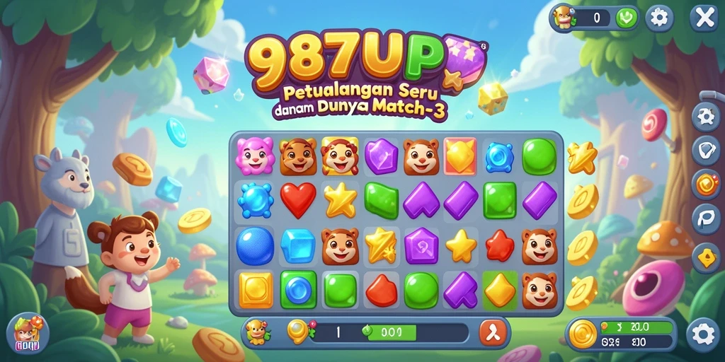 Screenshot gameplay 987UP yang menampilkan tantangan Match-3 yang menarik.