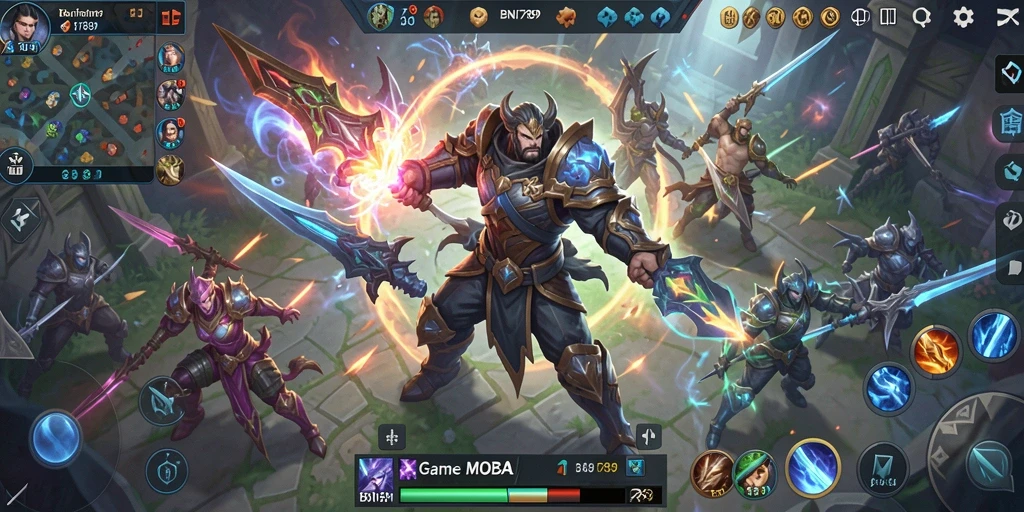Screenshot utama BNI789 menampilkan aksi pertarungan seru dalam game MOBA.