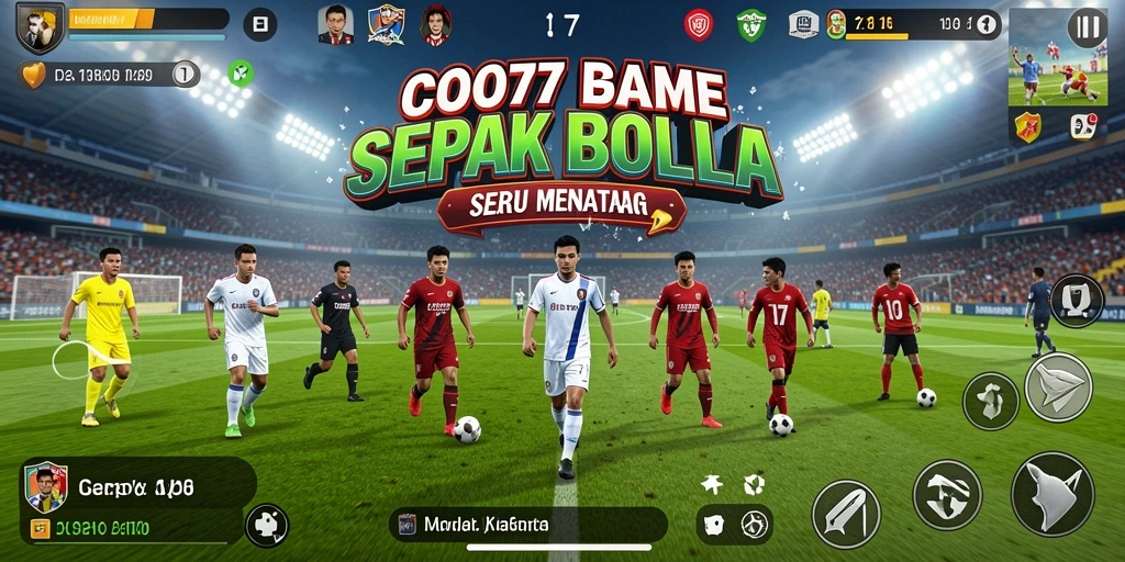 Tampilan gameplay COO77 dengan aksi pemain sepak bola yang dinamis dan mendebarkan.