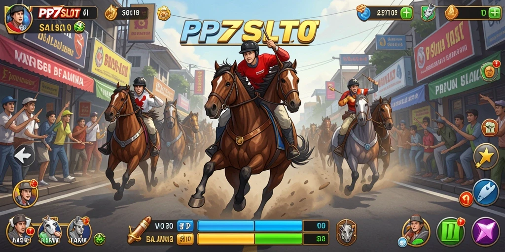 Screenshot utama PP7SLOT menampilkan balapan mendebarkan di lintasan kota.