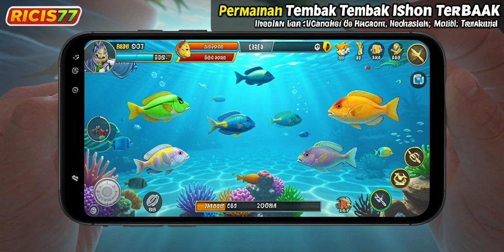 Screenshot RICIS77 menunjukkan gameplay Tembak Ikan yang mendebarkan.