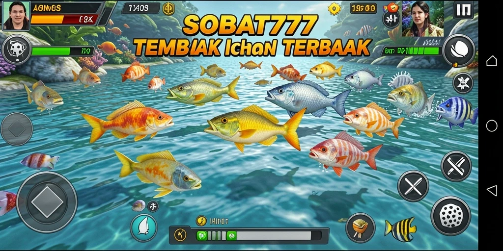 Screenshot gameplay SOBAT777 yang menampilkan aksi menembak ikan.