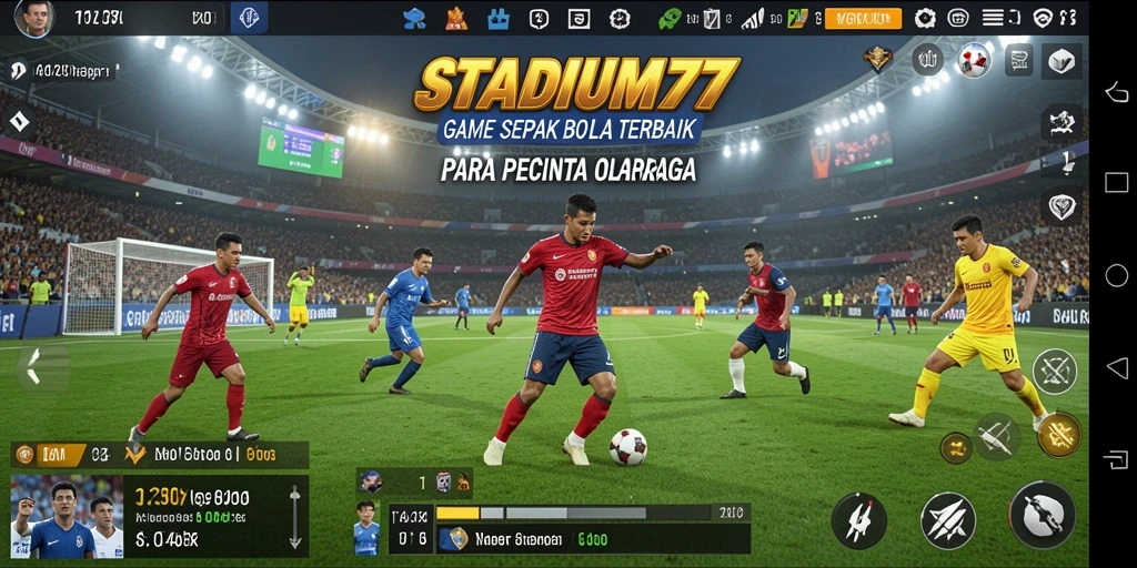 Tampilan permainan STADIUM77 yang menampilkan aksi sepak bola yang seru.