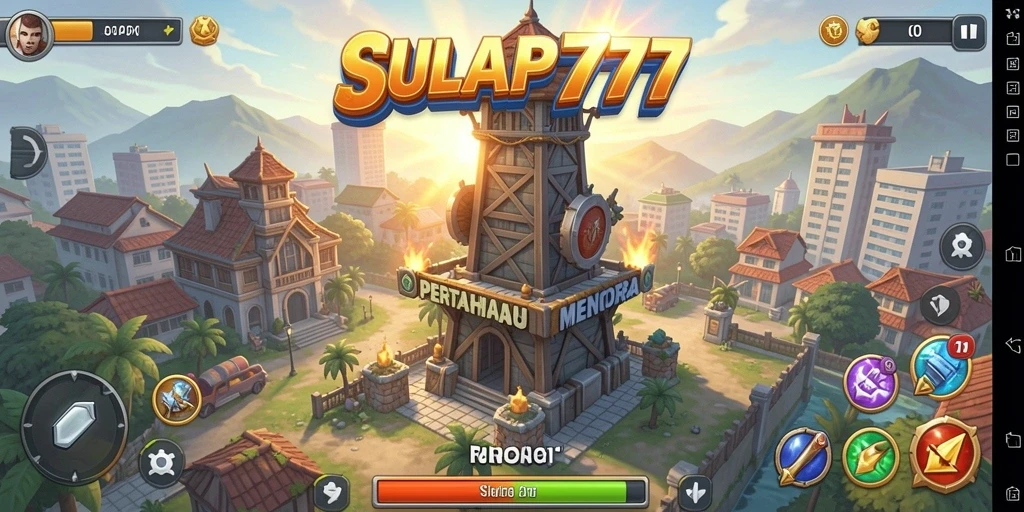Tampilan gameplay SULAP777 yang menampilkan serangan mendebarkan dan pertahanan menara.