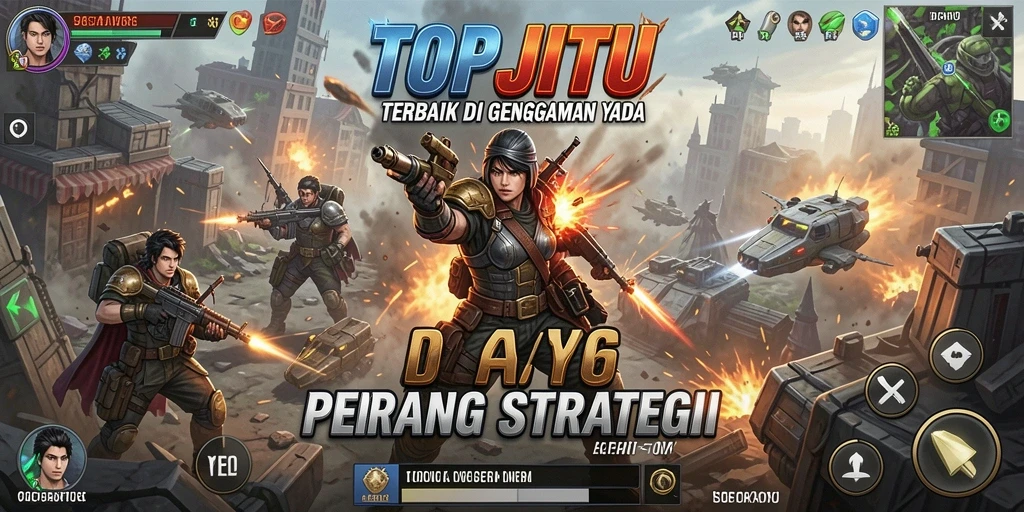 Layar permainan TOPJITU menampilkan pertempuran strategis dan pembangunan kerajaan.