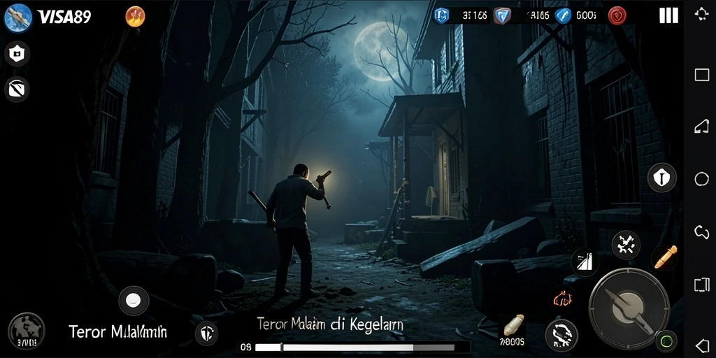 Tangkapan layar menampilkan suasana mencekam dalam gameplay VISA89.